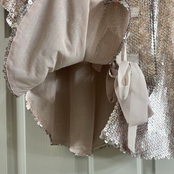 Aryn K Wom Sz Med Matte Sequin Champagne Short Sleeve Poncho Coquette Bow EUC - Picture 7 of 15